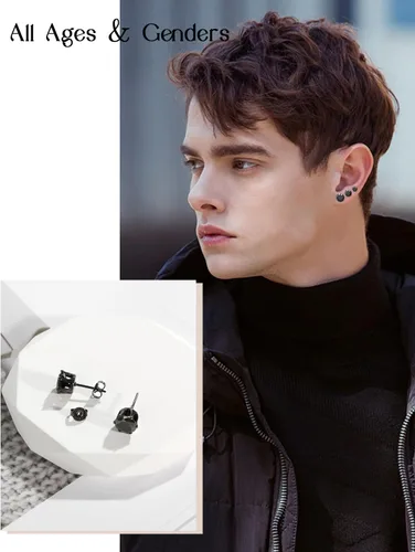Vista 3 de Augell Juego de 5 pares de aretes de plata de ley 925, hipoalergénicos, de oro de 18 quilates, circonita cúbica para mujeres y hombres, regalo