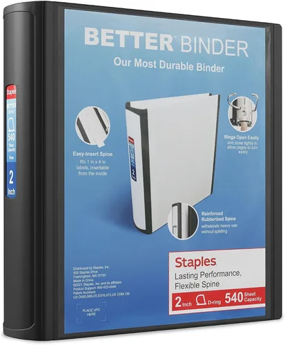 Vista 60 de Carpeta con anillos en forma de "D" de 1 pulgada para mejor visualización Staples, Negro