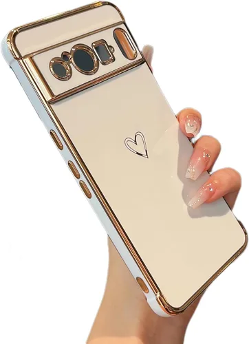 Vista 97 de ZTOFERA Funda diseñada para Google Pixel 7a, bonito diseño de corazones de amor con borde chapado y protección de lente de cámara, para Google Pixel