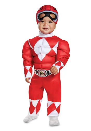 Vista 4 de Disfraz de Power Rangers para Niño Pequeño - Ranger Rojo con Músculos Multicolor