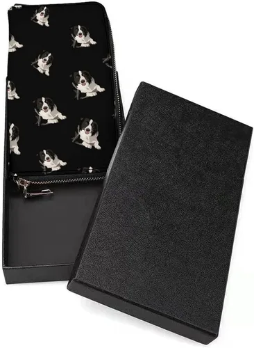 Vista 3 de Border Collie - Cartera de piel sintética con cremallera larga y correa de mano