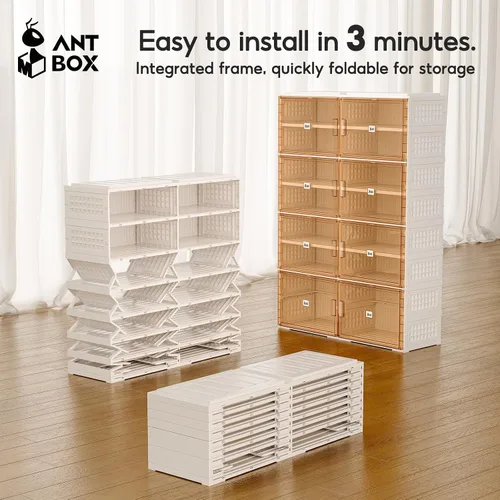 Vista 4 de ANTBOX - Zapatero plegable con puertas transparentes, organizador de zapatos extra grande para entrada y armario, estante de almacenamiento portátil