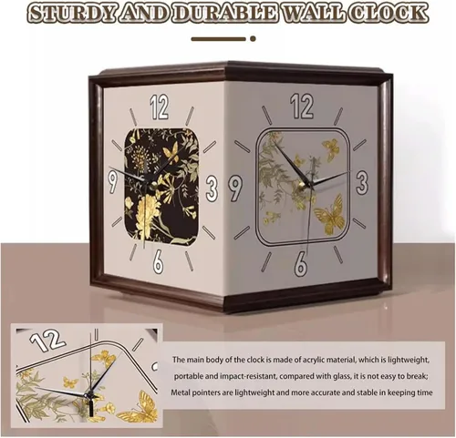 Vista 3 de Reloj de pared de doble cara, reloj de pared retro con diseño de mariposa voladora, decoración de pared para sala de estar, dormitorio, pasillo