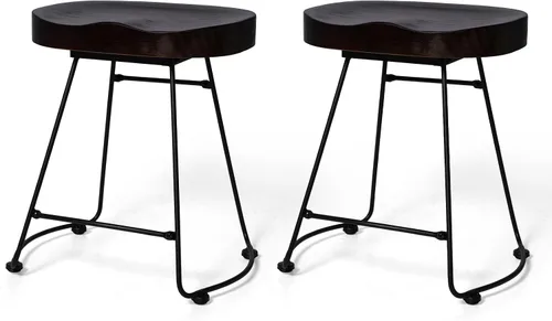 Vista 8 de Juego de 2 taburetes de bar modernos, sillas de comedor estilo rústico retro americano, taburete de bar corto de madera de mediados de siglo