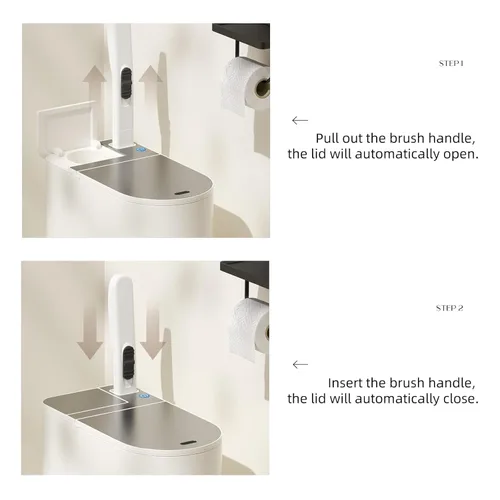 Vista 4 de Cubo de basura para baño con tapa - Bote de basura inteligente con sensor de movimiento y cepillo para inodoro, 2 galones / 7L, pequeño cubo