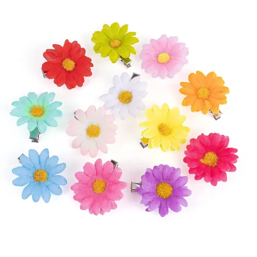 Vista 13 de Framendino, Paquete de 12 pinzas de flores con clip de margarita azul, pequeñas horquillas de girasol, accesorios de novia para mujeres y niñas