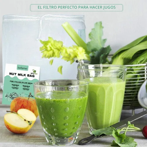 Vista 4 de Bolsa de leche de nuez reutilizable, paquete de 3 bolsas de colador de alimentos para leche de almendra/soja, yogur griego profesional