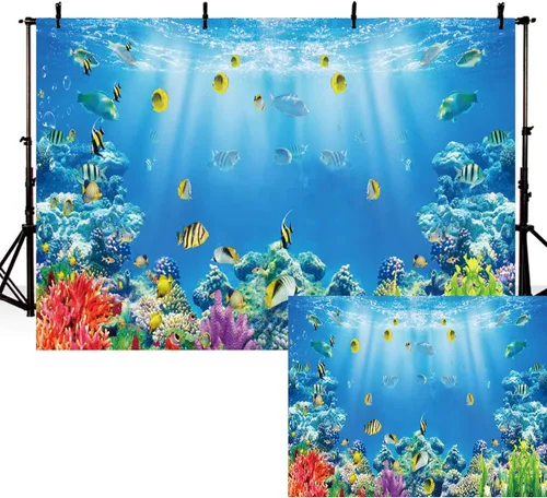 Vista 4 de Telón de fondo bajo el mar de 5 x 3 pies con fondo de sirena de océano, baby shower, país de las maravillas, acuario, corales, fiesta de cumpleaños