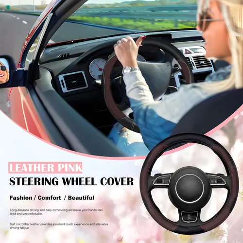 Vista 7 de SuperKaKa Funda marrón para volante de automóvil, universal, de poliuretano, bonita, transpirable, antideslizante, cómoda, protector de piel