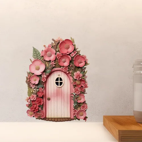 Vista 5 de Begonia Flowers Garden House - Adhesivo de pared para puerta de hadas