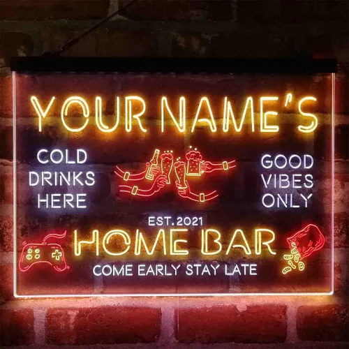 Vista 9 de Letrero de luz de neón LED tricolor para fiesta de cerveza, bar, personalizable, nombre, fecha, texto y cita, fuente verde y rojo y amarillo, 13 x
