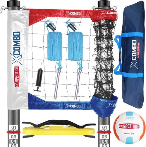 Vista 8 de Juego de red profesional de voleibol resistente para patio trasero al aire libre portátil con postes de puntuación de altura ajustable de aluminio