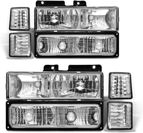 Vista 10 de Conjunto de faros delanteros para 1994-1998 Chevy Silverado/Suburban/Tahoe / C10 Pickup/C/K 1500 2500 3500 Camioneta, carcasa negra con reflector