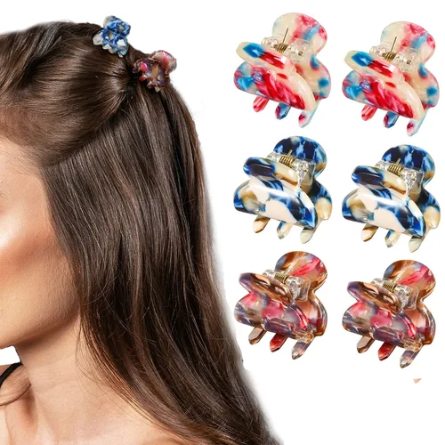 Vista 10 de Cobahom Pinzas de pelo acrílicas de concha de tortuga y leopardo para mujeres y niñas, 12 mini garras y pasadores para cabello fino o grueso