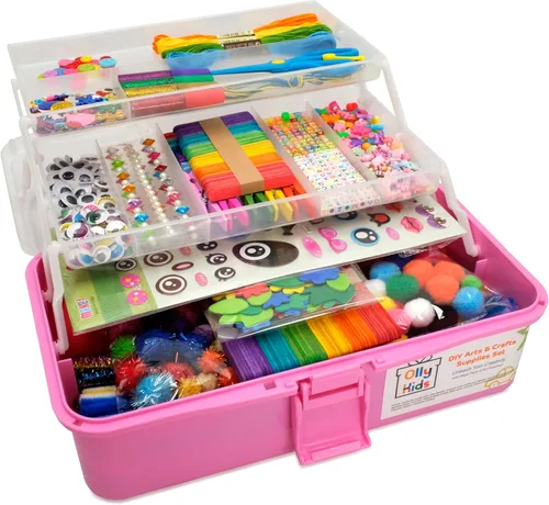 Vista 10 de Olly Kids Biblioteca de kits de manualidades en una caja organizadora de plástico para manualidades, suministros de arte y manualidades para niños