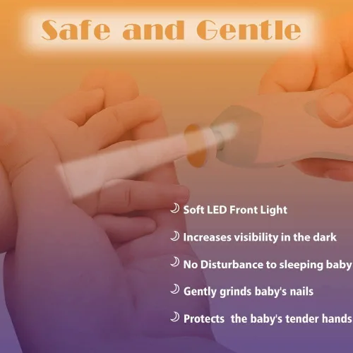 Vista 5 de Lima de uñas eléctrica con cortaúñas para bebé, cortaúñas con luz LED, diseño silencioso seguro para recién nacidos, niños pequeños o mujeres