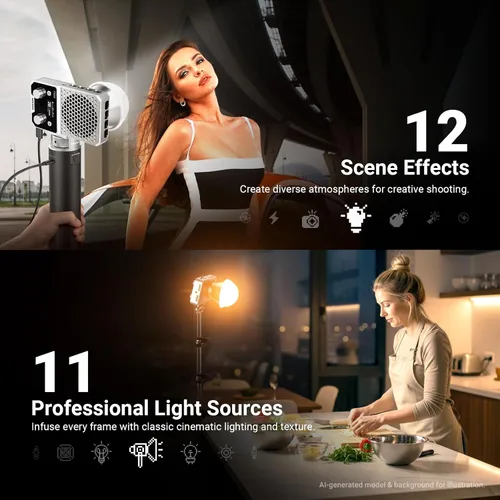 Vista 5 de NEEWER Luz LED bicolor compacta de bolsillo de 60 W con aplicación y control de panel, iluminación de salida continua COB con 2700K-6500K/CRI96+