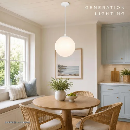 Vista 6 de Generation Lighting Leo - Colgante de globo colgante mediano de 1 luz en Blanco