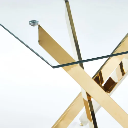 Vista 8 de Mesa de comedor cuadrada de 36 pulgadas para 2, 3, 4 personas, mesa de comedor moderna con patas de metal cromado dorado en forma de X, mesa