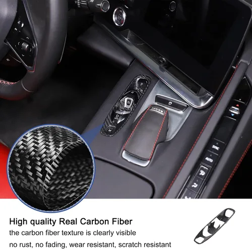 Vista 4 de Daeiclru Cubierta de panel de botón de palanca de cambios de fibra de carbono real compatible con Chevrolet Corvette C8 2020-2023, accesorios