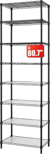 Vista 9 de Finnhomy Estantería de alambre de 6 niveles, estante de alambre de acero ajustable con 6 estantes, alfombrilla de polietileno y pies de nivelación