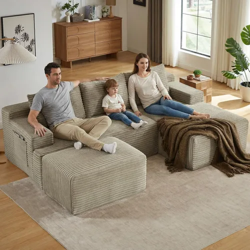 Vista 42 de Lakifun Sofá en Forma de L de 107" con Otomana, Seccional Modular Moderno Sofá Cómodo en Forma de U Nube, Asiento Profundo, Chaise Longue Cama