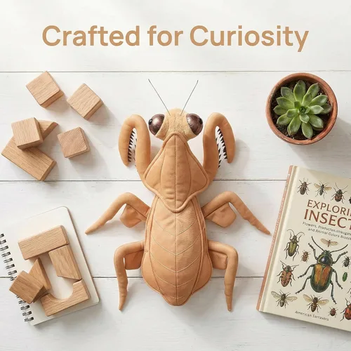Vista 8 de Peluche grande de Mantis marrón – Animales de peluche realistas de mantis religiosa marrón de 15 pulgadas, juguetes de insectos de alas grandes