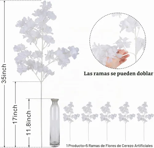 Vista 7 de Pusuny Decoración de Ramas Artificiales Falsas de Flor de Cerezo, 35 Pulgadas para Jarrón Alto de Piso Utilizado como Decoración del Hogar de Boda