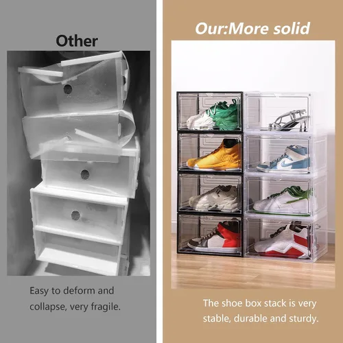 Vista 4 de Attelite Organizador grande y transparente para zapatos, caja de almacenamiento apilable de plástico con puerta magnética, contenedores grandes