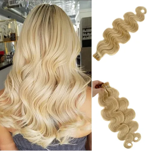 Vista 12 de Extensiones de cabello con micro puntas, 16 pulgadas, balayage, color #18, rubio beige, mezclado #60 rubio platino, extensiones de cabello humano