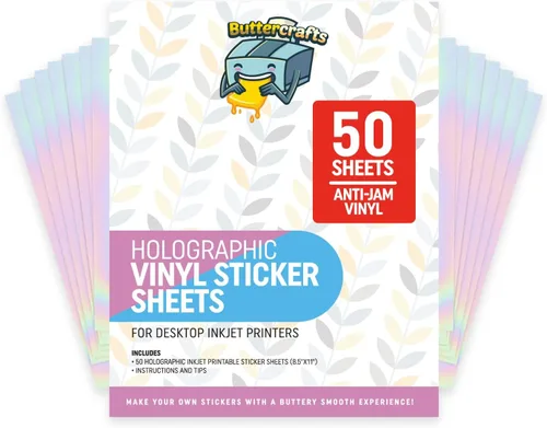 Vista 3 de Glossy Printable Vinyl Sticker Paper 25s Non-Epson Compatible 8.5"x11" Blanco