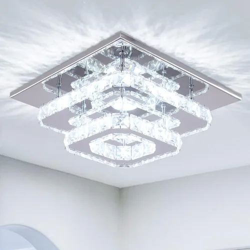 Vista 13 de Mini candelabro LED de cristal para techo, 2 capas, lámpara de techo empotrada, moderna iluminación para pasillo, escalera, cocina, baño