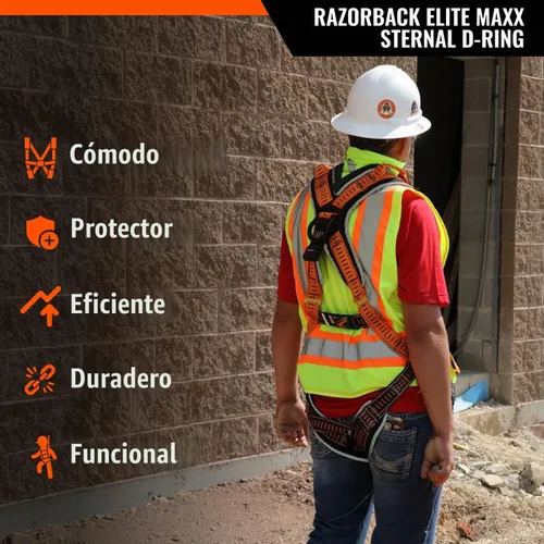 Vista 2 de Razorback Elite MAXX - Arnés de seguridad y kit de protección contra caídas con cinturón lumbar cosido y asas de rescate integradas para detención