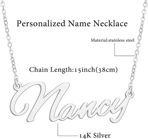 Vista 2 de BUREI Women Name Necklace Personalized 14K Gold Plated Name Necklace Nameplate Pendant Jewelry Gift