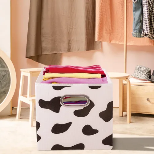 Vista 8 de ANMINY 2 cubos de almacenamiento con estampado de vaca, cestas de almacenamiento de 11 pulgadas con asas, lavables, plegables, de tela de algodón