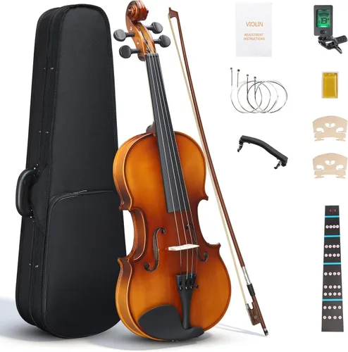 Vista 11 de Ktaxon Violín 4/4 Juego de Tamaño Completo Fiddle, Kit Completo de Violines Acústicos con Tablero Hecho a Mano, Estuche Rígido Ligero de Iniciación