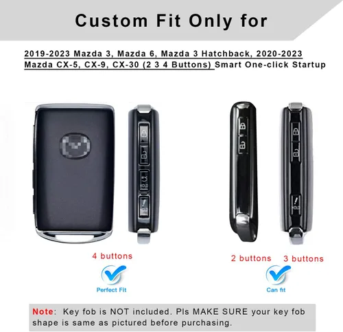 Vista 3 de QBUC - Funda protectora para llavero Mazda con llavero para Mazda 3, 3 Hatchback, CX-5, CX-9, CX-30 de 2019-2023