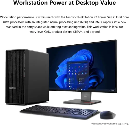 Vista 4 de Lenovo ThinkStation P2 Tower PC AI de escritorio, Intel Core Ultra 5 225, 64 GB DDR5, SSD de 2 TB, Wi-Fi 7, compatible con 3 pantallas 4K, HDMI, DP