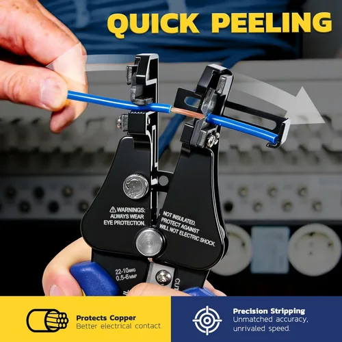 Vista 6 de haisstronica Herramienta pelacables, 3 en 1, pelacables automáticos ajustables y resistentes para 8-22 AWG, pelacables, corte, engaste de 7 pulgadas
