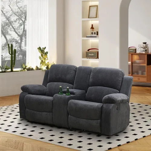 Vista 25 de Juego de muebles de sala de estar, juego de sofá reclinable de cuero, sofá reclinable y sofá biplaza, juego de sofá de cuero beige, juego de muebles