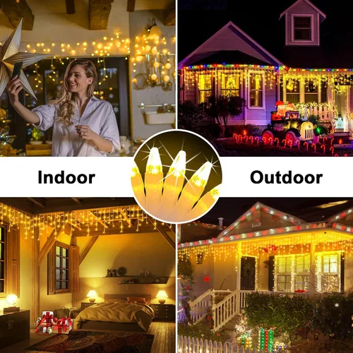 Vista 3 de 612 luces LED de Navidad para exteriores de 60 pies, 136 gotas de hielo, 12 modos profesionales con temporizador de memoria y brillo, tira de luces