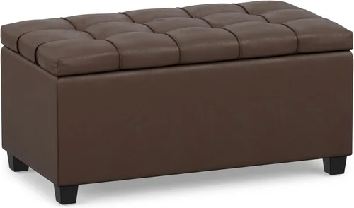 Vista 14 de SIMPLIHOME Sienna - Otomana de almacenamiento de tela con aspecto de lino Gris (Dove Grey)
