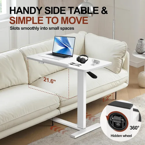 Vista 5 de Escritorio portátil de pie neumático portátil para laptop, carrito rodante de altura ajustable, mesa inclinable de 26 a 37 pulgadas, mesa de trabajo