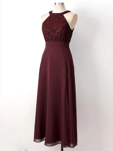 Vista 5 de Renvena - Vestido de gasa para dama de honor con encaje floral y largo de baile
