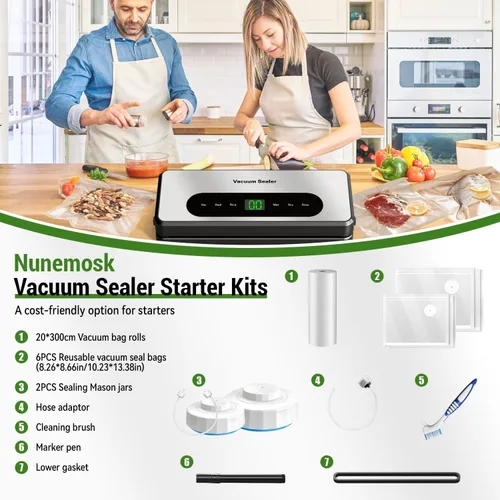 Vista 2 de Sellador al vacío para alimentos, máquina selladora al vacío de ahorro de alimentos, potente succión, cortador integrado, sellador de alimentos