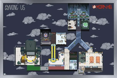 Vista 11 de Among Us - Póster de pared Mira Map, 22.4 pulgadas de largo x 14.7 pulgadas de ancho, versión enmarcada de madera de granero Versión enmarcada