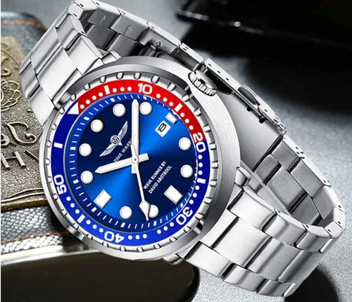 Vista 3 de TIME WARRIOR Wave Runner by DA movimiento de cuarzo correa de acero inoxidable reloj Pro Diver edición limitada