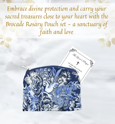 Vista 2 de Bolsa de rosario católico – Bolsa de rosario de brocado, tarjeta de oración del Señor Pequeña bolsa de rosario con cremallera para cuentas