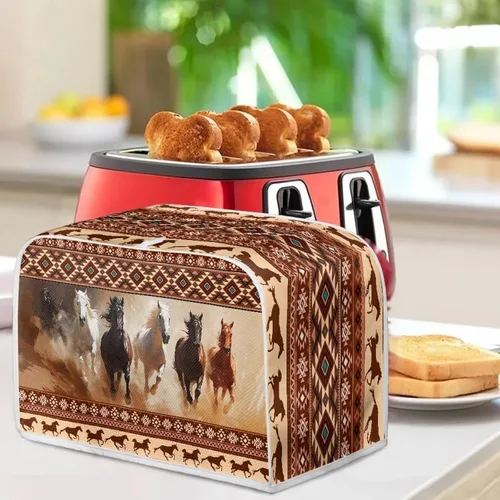 Vista 4 de Aztec Southwest Horse - Cubierta antipolvo para tostadora, marrón, negro; cubierta para electrodomésticos pequeños; protección de huellas dactilares