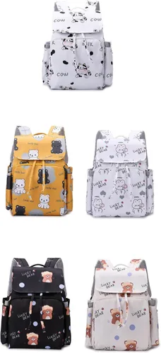 Vista 5 de Bolsa organizadora de pañales compacta con asa de fácil transporte, correa ajustable, mochila multiusos para madres ocupadas, estampado de oso